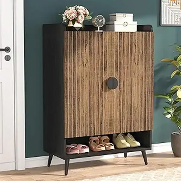 Tribesigns Shoe Cabinet with Doors - 7-Tier Shoe Storage Organizer for Entryway, Hallway, Closet, Living Room - Rustic Brown