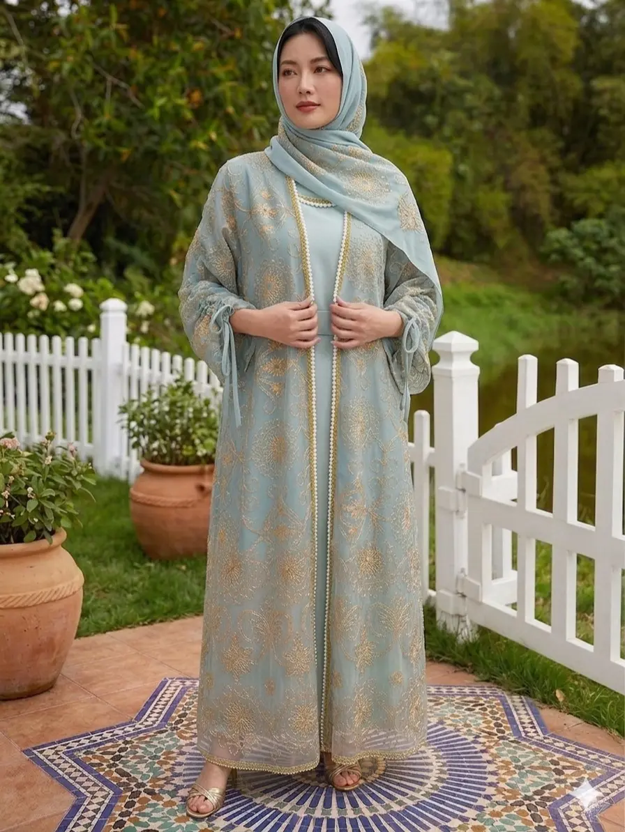 Golden Veil Abaya. Abaya dress. Upgrade your daily look with this bicolor abaya. Combinig the charcoal blue with warm golden colr.  It's perfect blend of simple and sophisticated.