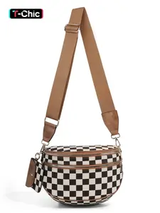 Fashionable Checkerboard Pattern Bag, Casual Versatile Zipper Shoulder Bag with Adjustable Strap and Coin Purse, Stylish Minimalist Commuting Lightweight Shoulder Women's Bag, Checkered Pattern Bag, Casual Crossbody Bag, Casual Commuter Bag