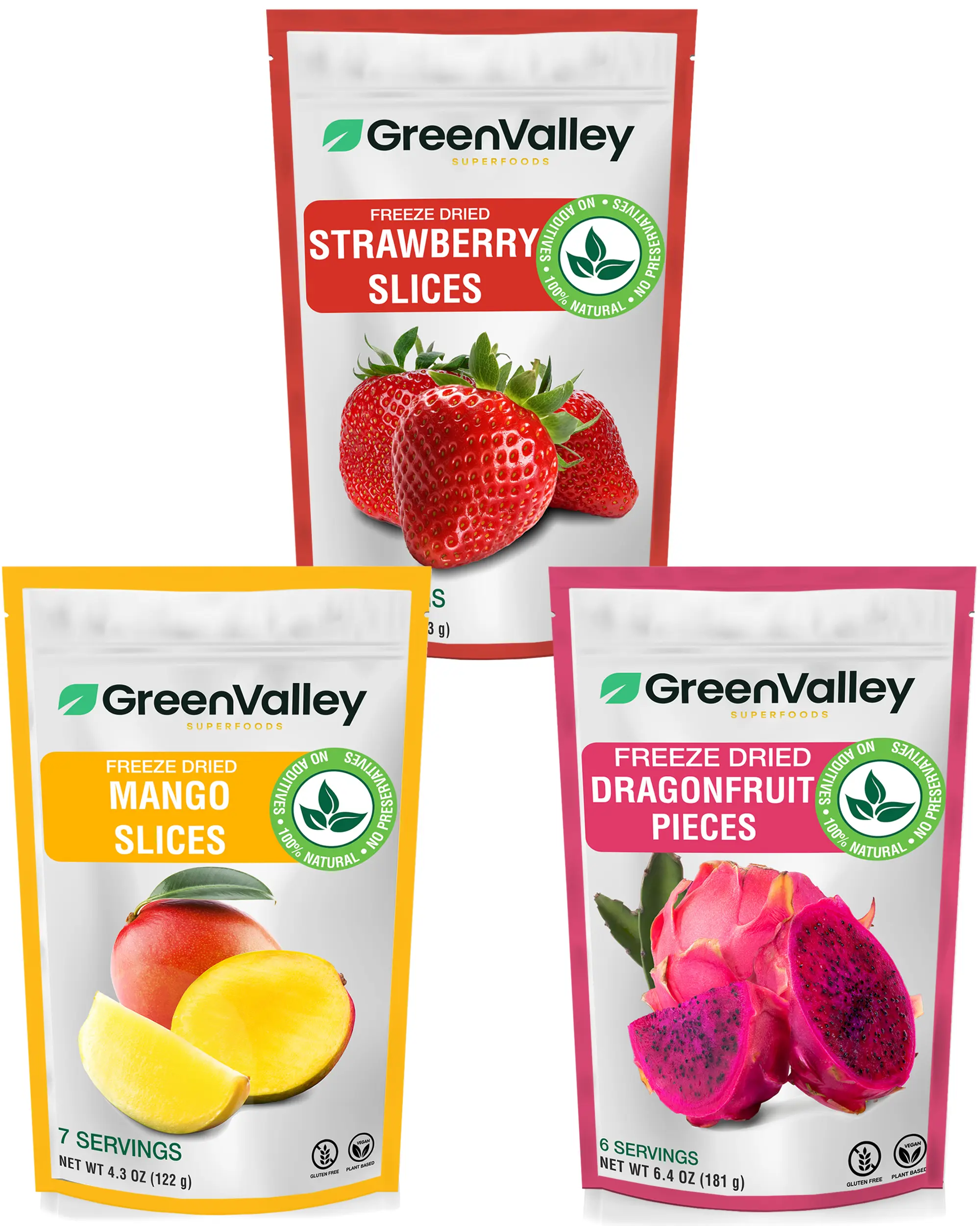 Strawberry Mango & Dragon Fruit - Freeze-Dried Fruit 3 Pack Value Bundle - Pure Natural Healthy Snacks - 100% Natural - No Added Sugars Preservatives Or Artificial Flavors