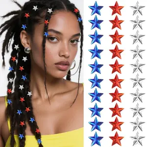 30Pcs 4th of July Hair Clips for Women & Girls, Patriotic Red White Blue Sparkly Mini Star Barrettes, No Slip Hair Pins for Braids, Independence Day Memorial Day Hair Accessories Party Favors