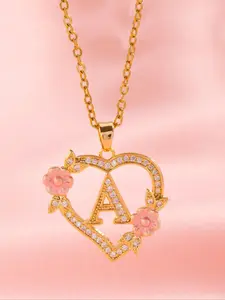 Initials Heart Shaped Pendant Necklace, Alphabet Detail Pendant, Exquisite Jewelry Gift, Rhinestone Decorated Alphabet Necklace, Artificial Zircon Decor Jewelry for Party, Daily Clothing Decor