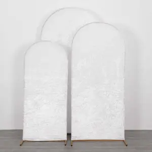 Set of 3 White Crushed Velvet Chiara Wedding Arch Covers For Round Top Backdrop Stands 5ft, 6ft, 7ft