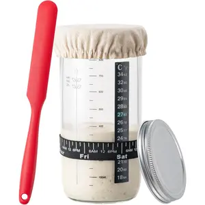 32oz Large Capacity Sourdough Starter Jar Kit with Bakeware Utensils, Glass Fermentation Jars, Aluminum Bread Baking Accessories, and Instruction Book for Bread Making Tin