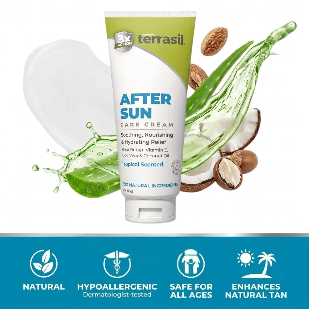 Terrasil After Sun Care Lotion with Aloe Vera, Shea Butter, Coconut Oil, & Vitamin E,(3 oz) Tropical Scent