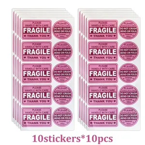 10 Sheets Set Fragile Item Warning Stickers, Easy-Break Labels for Shipping, Caution Tags for Sensitive Goods Protection, Self Adhesive Label, Sticky Label, Sticker Packs