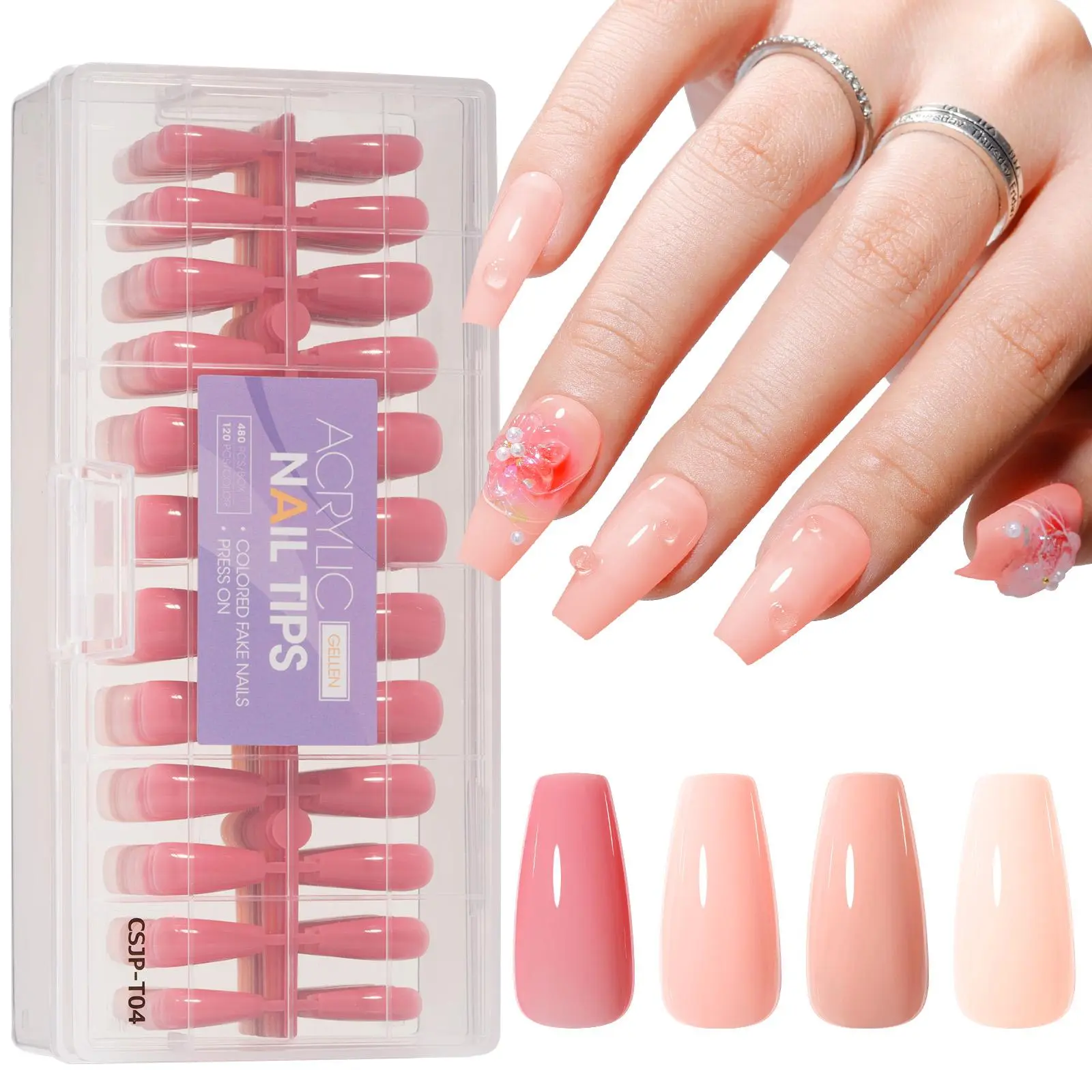 Gellen Soft Gel Nail Tips 450pcs Pre-Colored Press On Nails, Medium Full Cover False Nail Tips, 11 Sizes 4 Colors, DIY Nail Extension Tips for Salon & Home Nail Art