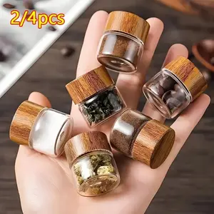 Portable Mini Lightweight Glass Storage Jars with  Lids, 2/4 Count Spice Jar Set for Travel, Picnics, Camping & Kitchen Use