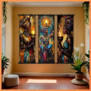 Vibrant African Women Vintage Artistic Canvas Art Print Set, Easy to Hang Wall Decor for Living Room, Bathroom, Bedroom, Kitchen, Office Decoration Hanging