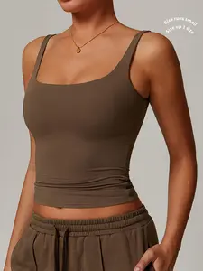 Women's Sporty Sleeveless Yoga Tank Top, Quick-Dry Breathable Gym Wear, Removable Padded Design, Lightweight Fabric, All-Season Fitted Style, Sleeveless Sports Vest, Yoga Workout Vest, Solid Sports Vest, Gym Performance Top, Fitness Yoga Top