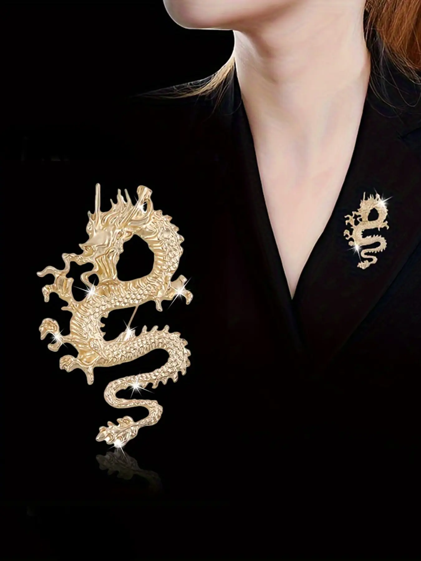 Chinese Style Retro Dragon Motif Dragon Brooch Classic Pinback Closure New Zodiac Dragon Fashion Lapel Pin Unisex Personality Pin Western Clothing Accessory Chest Flower Garment Decor