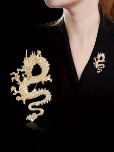 Chinese Style Retro Dragon Brooch New Zodiac Dragon Lapel Pin Unisex Personality Pin Western Clothing Accessory Chest Flower Garment Decor