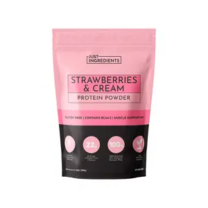 Just Ingredients Strawberries & Cream Protein Powder - 20 Serving Blend with 100% Grass-Fed Whey & Organic Plant Proteins – Real Strawberry Flavor – Supports Muscle Recovery, Energy*