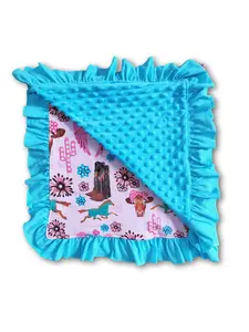 Western Blue Boots Horse Minky Print Kids Blanket