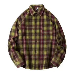 Thickened corduroy plaid long-sleeve shirt, autumn retro plaid long-sleeve shirt, high-end patterned shirt, couple shirts, men's collared long-sleeve button-up top, sleeveless plaid shirt jacket, soft and comfortable fabric, suitable for everyday wear