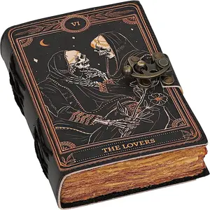 C Book of Spells Leather Journal Deckle Edge Paper Grimoire Spiral Gothic Notebook with 6 * 8 Pages for Men and Women,  Leather Journal