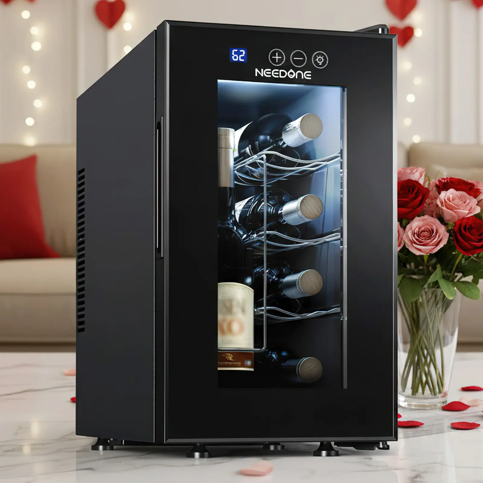 [Summerwins] Wine Cooler Fridge, 8 Bottle Wine Chiller with Wine Rack/Lighting, Fast Cooling Thermoelectric Queit Wine Cabinet Cellar for Red White, Energy Efficient Gifts for Women Men