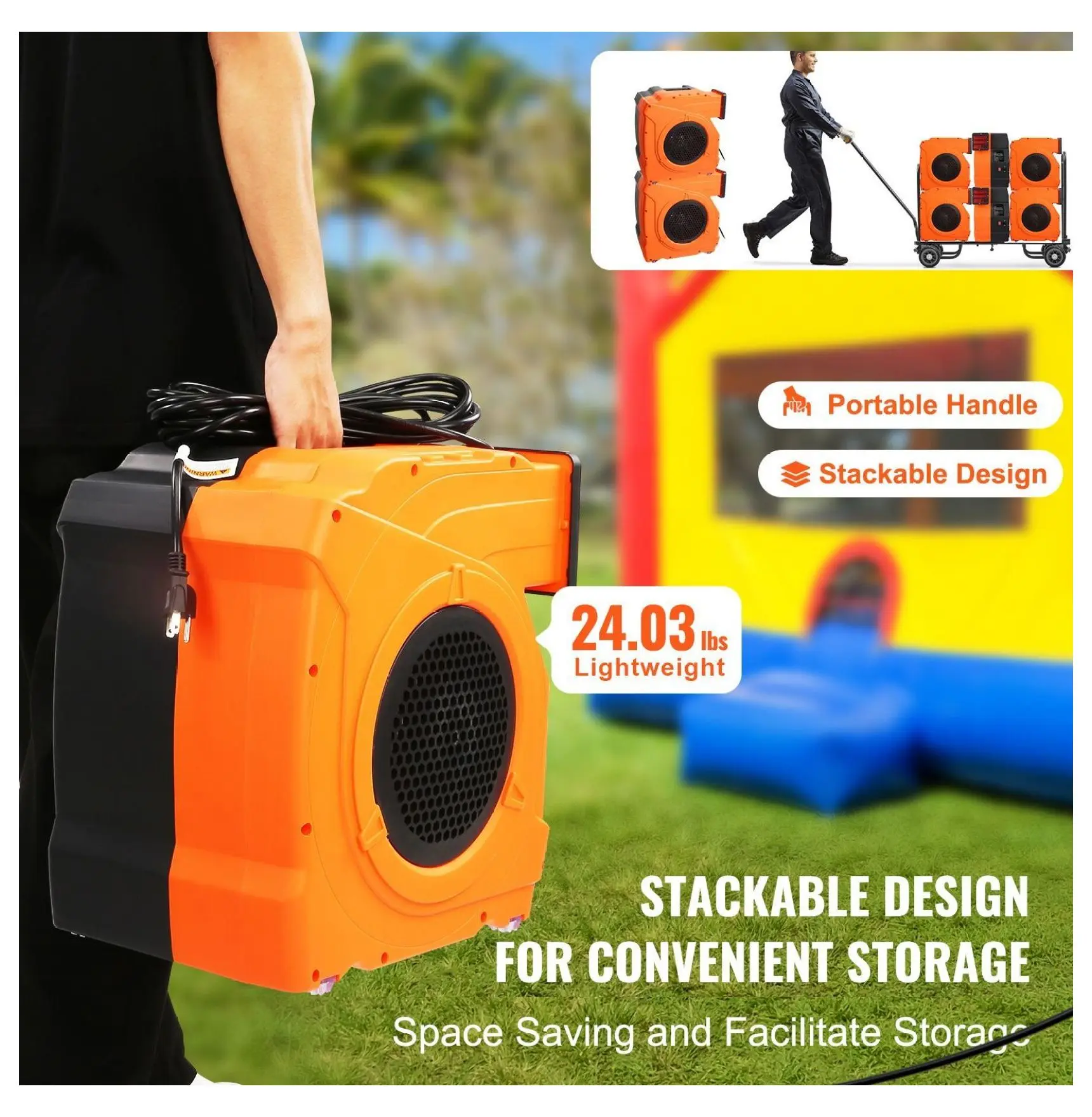 Bounce House Blower 1500W - 2/2.1 HP Inflatable Blower, Commercial Air Pump for Inflatables, 3100 RPM Electric Fan for Bounce Houses, Water Slides & More - UL Listed 1500 W