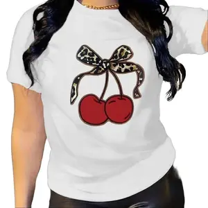 Huggy Wuggy Women's Cherry Bow Print T-Shirt Casual Crew Neck Tops Unisex Vintage Graphic T-Shirt for Summer Streetwear summer outfits