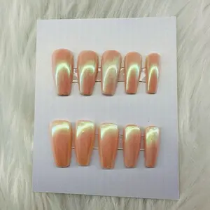 Beige Chrome Medium Length Press-On Nails - 10 Nail Sets with Nail File & Care Card Included for Custom Fit and Lasting Glam