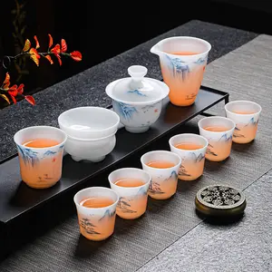High-end Ice Jade Quality Lamb Fat Jade jianzhan Tea Set