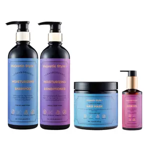 Majestic Style Vegan & Organic Hair Care Set - Moisturizing Shampoo + Conditioner + Hair Mask + Hair Oil 4 Pcs For All Hair Types