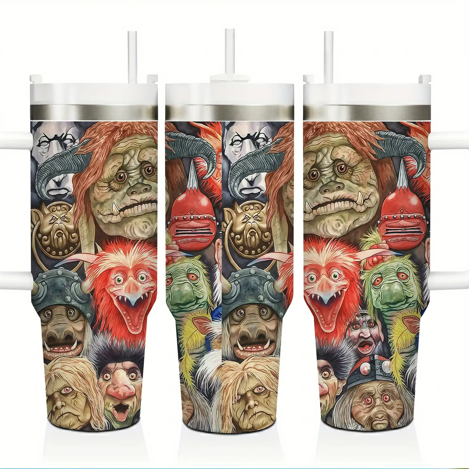 Labyrinth Movie Inspired 40oz Insulated Travel Tumbler Stainless Steel Mug with Handle and Straw Leak Proof Vacuum Thermal Cup Keeps Drinks Hot 3H Cold 9H Fan Gift