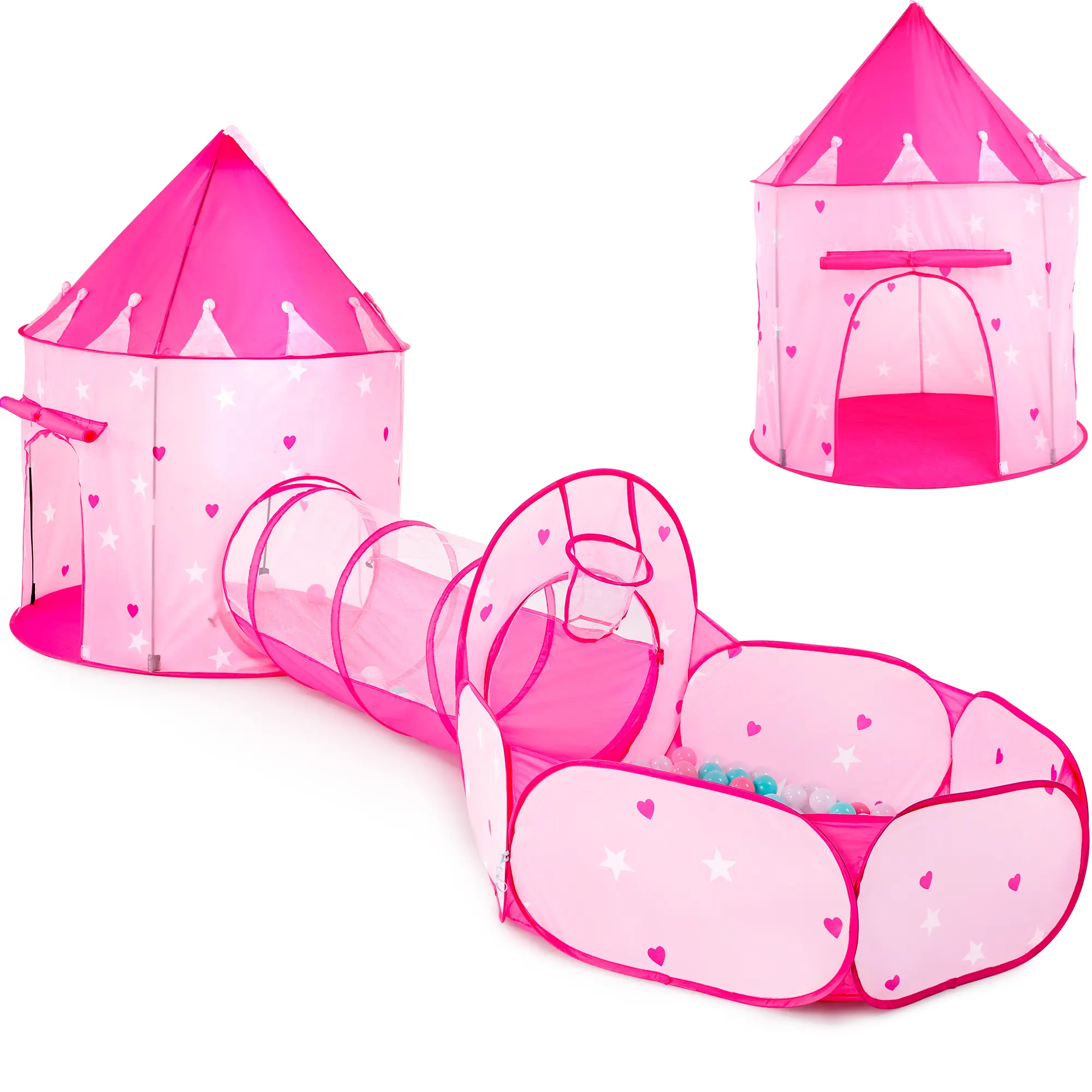 Girls' 3-Piece Princess Play Tent House Set - Includes Crawl Tunnel, Inflatable Tent & Outdoor Playhouse for Indoor, Outdoor Fun (Without Balls)