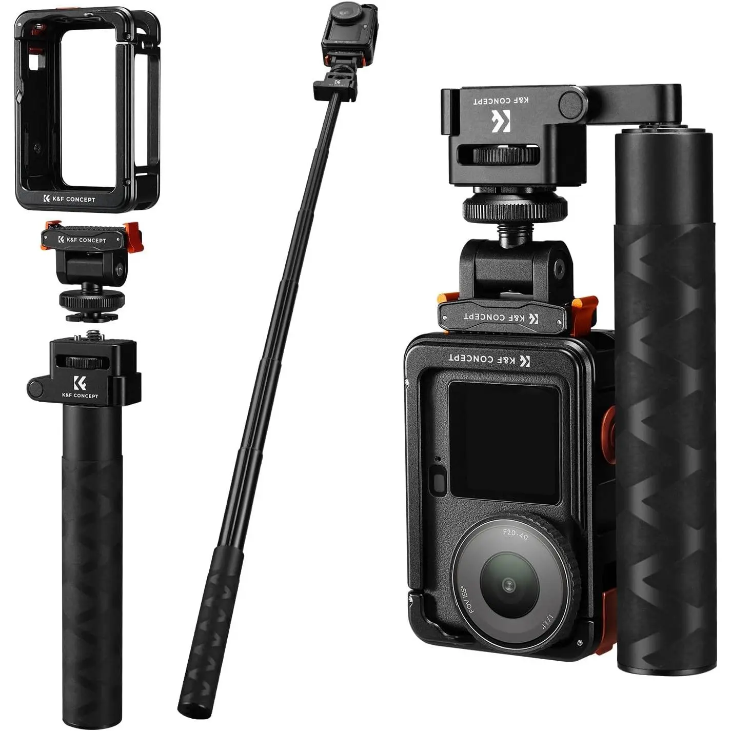 K&F CONCEPT Foldable Selfie Stick with Cage and Magnetic Quick Release Mount with Cold Shoe for Action 6, Camera, Accessories, Protection