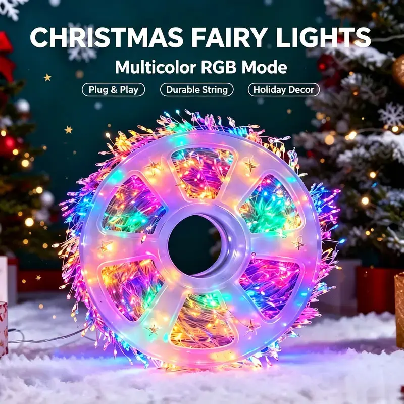 Christmas Fairy String Lights, Multicolor RGB Plug in Firecracker Lights, Durable LED Holiday Decor for Indoor Outdoor Xmas Party Decoration