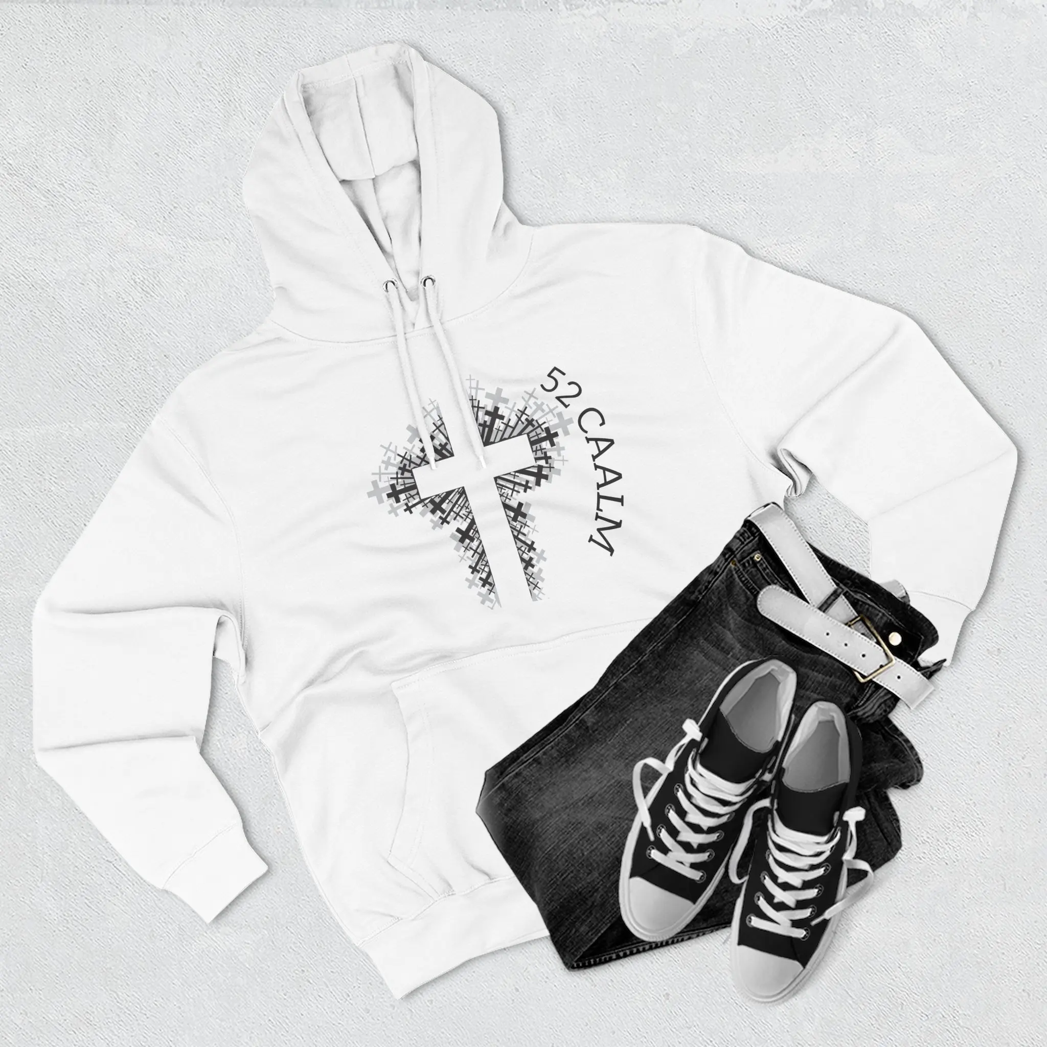 Christian Cross Hoodie — "52 Calm" Graphic Fleece Pullover