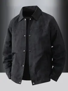 Men's Casual Jacket, Lightweight Business Vintage Coat, Button Front & Zipper Closure, Collar Design, Spring & Fall Wear