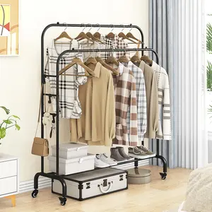 INGIORDAR Metal Clothing Rack, 39.49" x 15.94" x 61.34" Inch Garment Rack with Bottom Shelf for Hanging Clothes, Coats, Skirts, Shirts, Sweaters, Apartment Home Decoration, Black