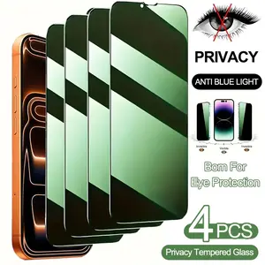 4pcs Full Cover Green Light Privacy Tempered Glass Compatible with For iPhone 17 Pro Max Air 16 Pro Max 15 14 13 Pro Plus 12 11 XS Max XR X,Anti-Peeping Eye Protective Screen Protector,9H Hardness Ultra HD/anti-scratch/anti-Fingerprint