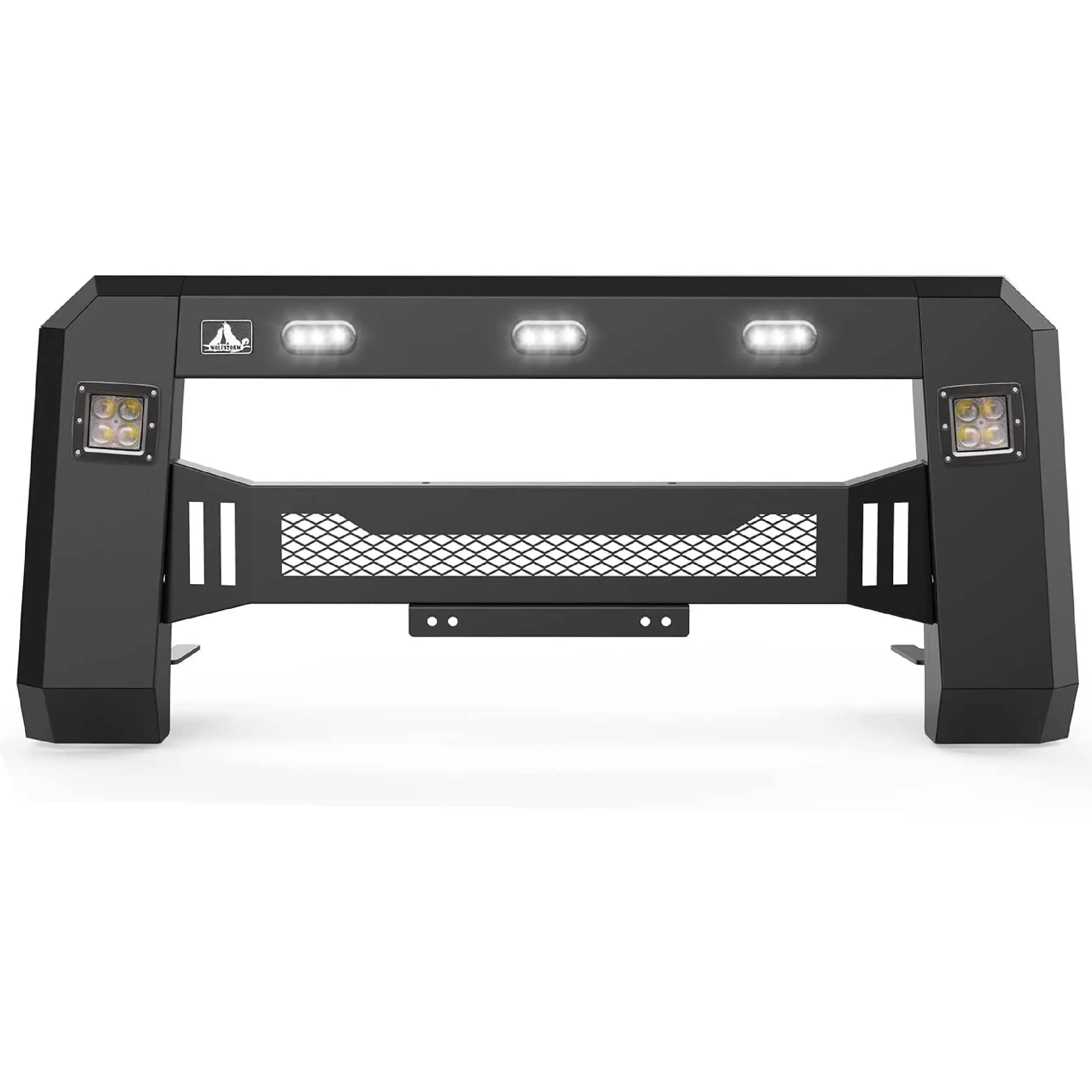 WOLFSTORM Front Bumper for 2018-2021 Ford F-150, Carbon Steel Coated, with 2 x LED Lights & 3 x Position Lights, 41.4x18.4x41.7in, Direct Bolt-On Install, All Mounting Hardware's, Installation Video Included, Boosts Nighttime Maximum Visibility, 41.4 X 18