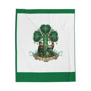 St. Patrick's Day Velveteen Plush Blanket — Celtic Tree & Lucky Animals Design