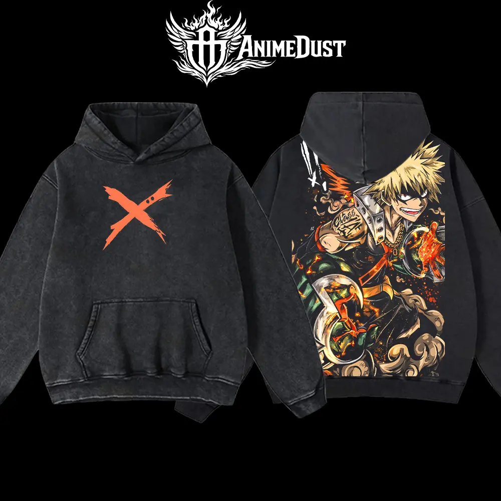 Men's Katsuki Bakugo Graphic T-Shirt, Classic Oversized My Hero Academia Anime Top in Premium Washed Cotton, Japanese Manga Streetwear, Menswear, Spandex, Low-Impact Dyes, Anime Manga Theme Men's Hoodies, Hoodie/T-Shirt, Casual, Tshirt, Sweatshirts, Seaml