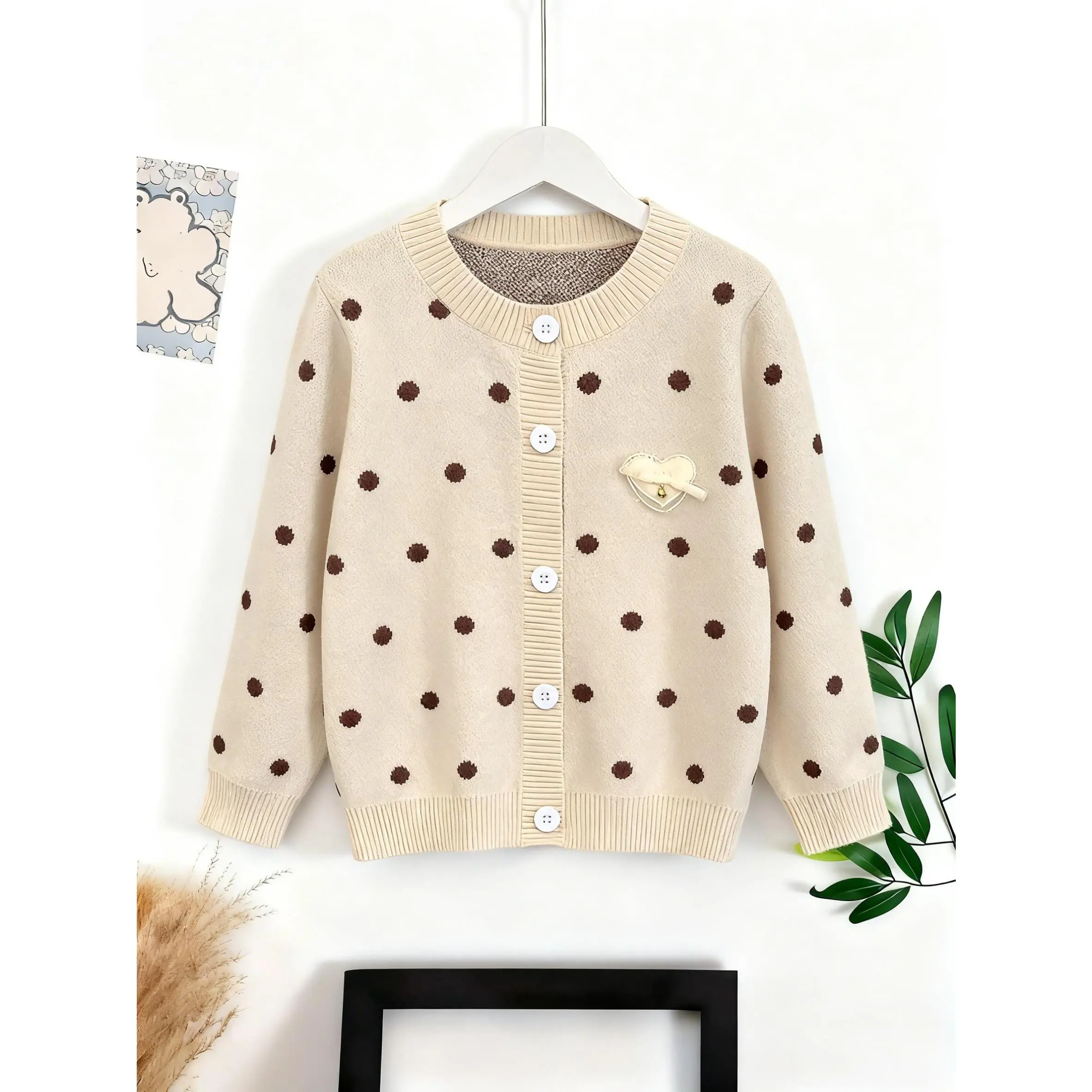 Cute Polka Dot Crew Neck Cardigan for Girls Stylish Warm Fall Winter Knitwear for Trendy Little Ones Medium cuddle fashion kids wardrobe