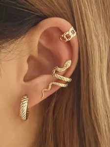 3pcs Retro Snake Earrings Set, C-Shaped Ear Clips, Vintage Style Jewelry, European & American Design, Fashionable Ear Accessories
