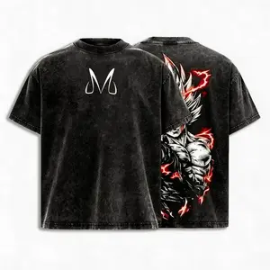 Warrior Strength T-Shirt – Vintage washed dragon ball theme graphic tee, anime-style design, loose and soft 100% cotton streetwear, unisex casual wear XQT