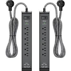 2 Pack Surge Protector Power Strip with 6 Outlets 4 USB Ports 5-Foot Heavy-Duty Braided Extension Cord Flat Plug 900 Joules 15A Circuit Breaker Wall Mount for Home Office ETL Listed