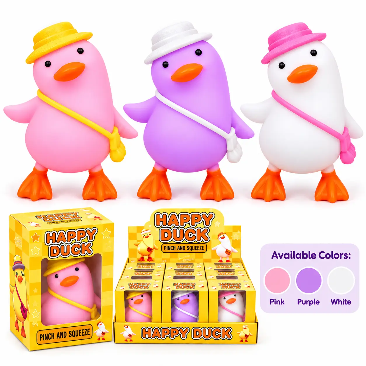 Happy Duck Squishy Toy 14cm – Soft Squeeze Stress Relief Sensory Fidget Toy