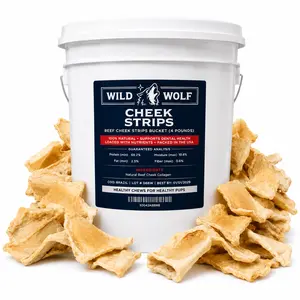 <GOLDEN TICKET!> Beef Cheek Strips Bucket (4lbs.) 100% Natural Free Range, Grass Fed Beef - Dog Treats Chews - Dental Sticks