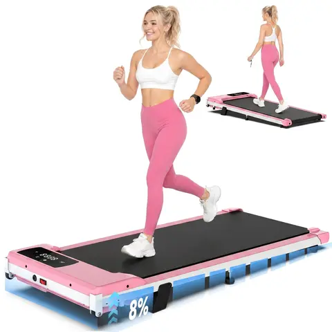 Summerwins Sturdy 2-in-1 Under Desk Desktop Treadmill Walking Pad - Remote Controlled, Low-Noise, LED Display, 300 lbs Capacity, Indoor Fitness Equipment for Home & Office Use (Home Fitness Machine, Exercise Gear)