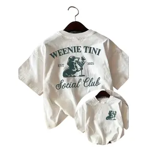 [Front And Back Double-Sided Print]Vintage Style Dachshund Wine Glass Text WEENIE TINI EST 2025 Social Dog Print Casual Short Sleeve Round Neck Pure Cotton T-Shirt, Tops For Women, Vacation Outfits For Women
