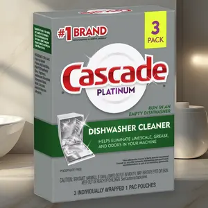 Cascade Platinum Dishwasher Cleaner 3ct - Dishwasher Cleaner, 3ct, for Deep Cleaning, Removes Limescale, Fresh Scent, Easy to Use