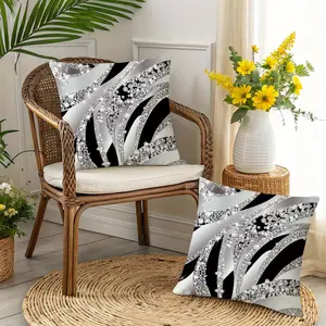 Bohemian Style Geometric Beaded Cushion Covers, 45x45 Cm, Polyester Silver Color Zipper Closure, Home Decor Pillowcases, Creative Decorative Cushion