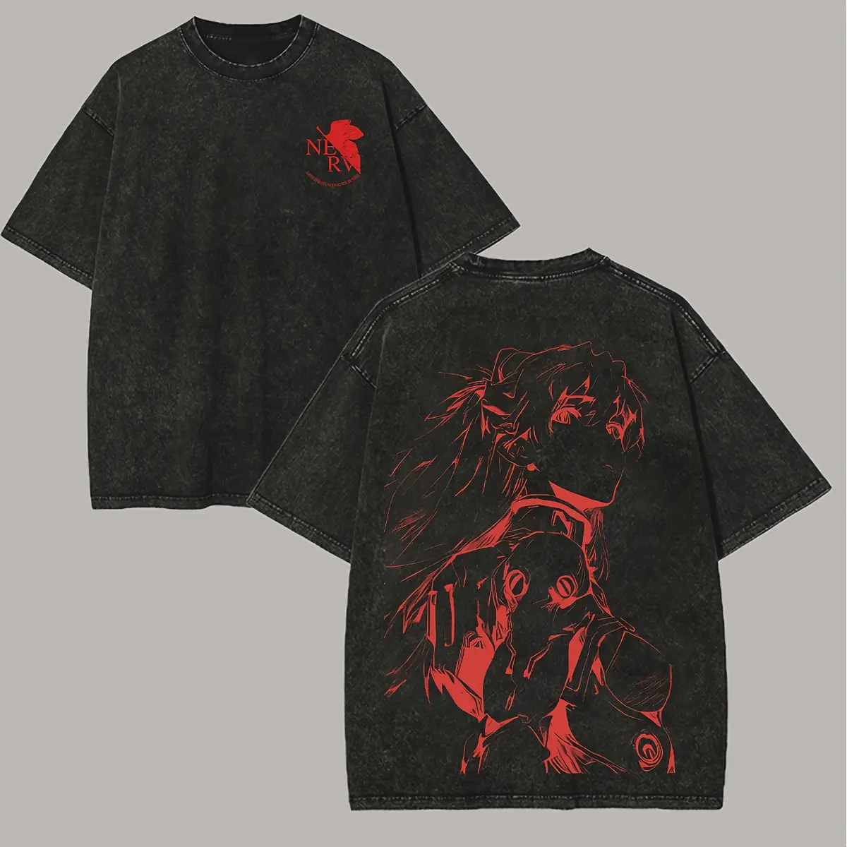 Men's Neon Genesis Evangelion Printed Washed T-Shirt, Unisex Fitted Short-Sleeve Top for Women, Streetwear, Tshirt, Shortsleeve, Retro, Casual, Personalized, Round Neck, Classic, Menswear, Casual Fit, Retro Fun, Fitted Cut