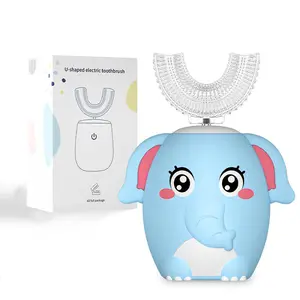 Kids Electric Toothbrush U Shaped auto brush Children Rechargeable Sonic Toothbrush Toddler baby toothbrushes kit travel toothbrush kids gift Oral Care Tools Dental Cleaner Blue Elephant (2-6 Years Old)