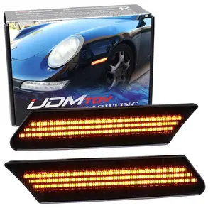 iJDMTOY Euro Dark Smoked Lens Full LED Sequential Blink Front Bumper Side Marker Lights, For Porsche 2006-2012 Cayman/Boxster, 2005-2012 911